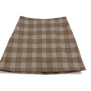 WhoWhatWear Plaid Tan and White Skirt